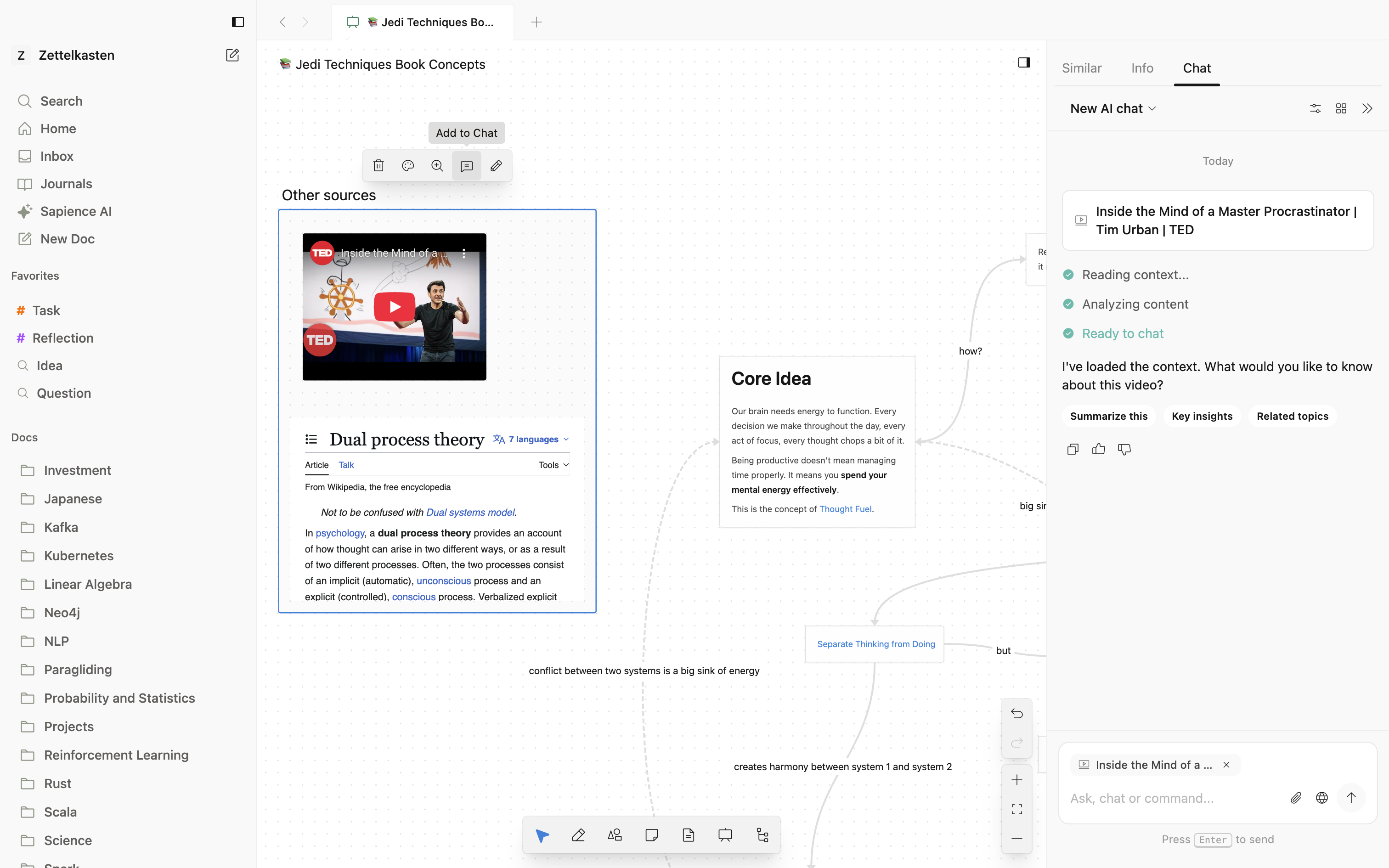 Sapience app interface showing AI-powered note taking